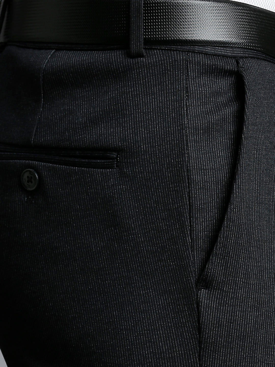 Black Knitted Fabric Poly Viscose Elastane Tailor Fit Formal Cross Pocket Trouser