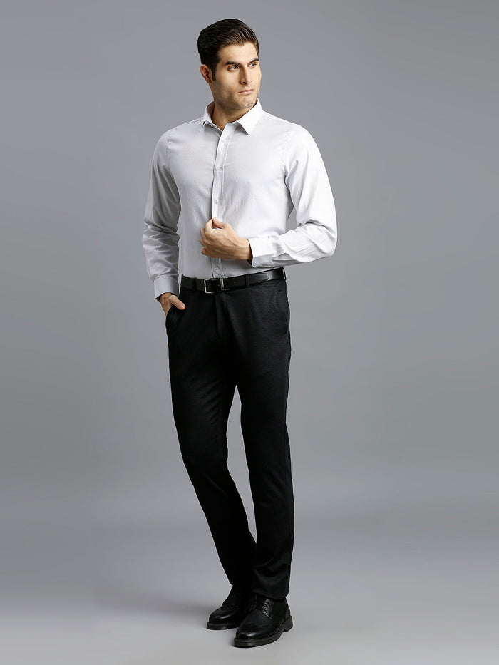 Black Knitted Fabric Poly Viscose Elastane Tailor Fit Formal Cross Pocket Trouser