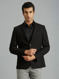 Black Dobby Y/D Poly Viscose Elastane Tailor Fit Formal Full Sleeve Blazer
