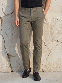 Men's Solid Cotton Stretch Regular Fit Smart Casual Trousers-Green