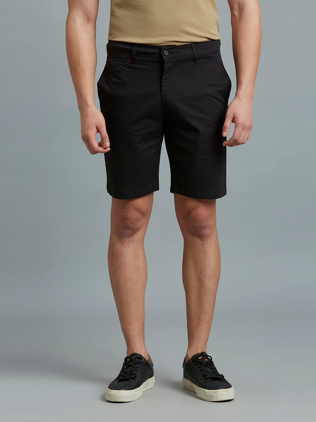 Black Twill Cotton Spandex Tailor Fit Casual Closed Bottom Short