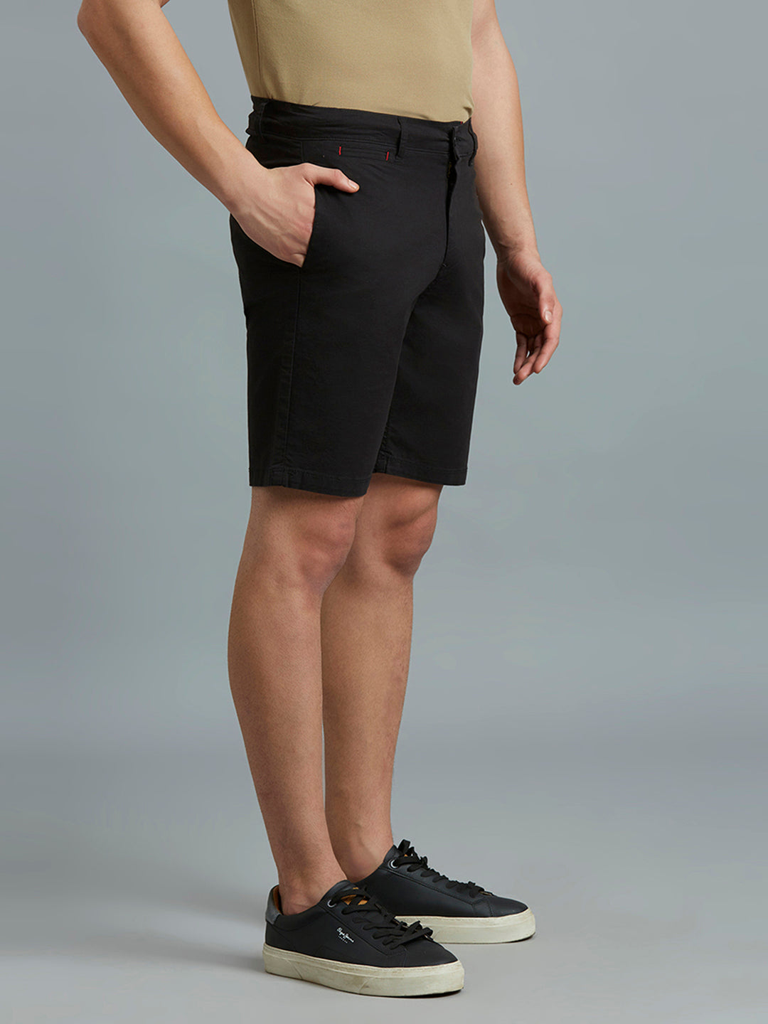 Black Twill Cotton Spandex Tailor Fit Casual Closed Bottom Short