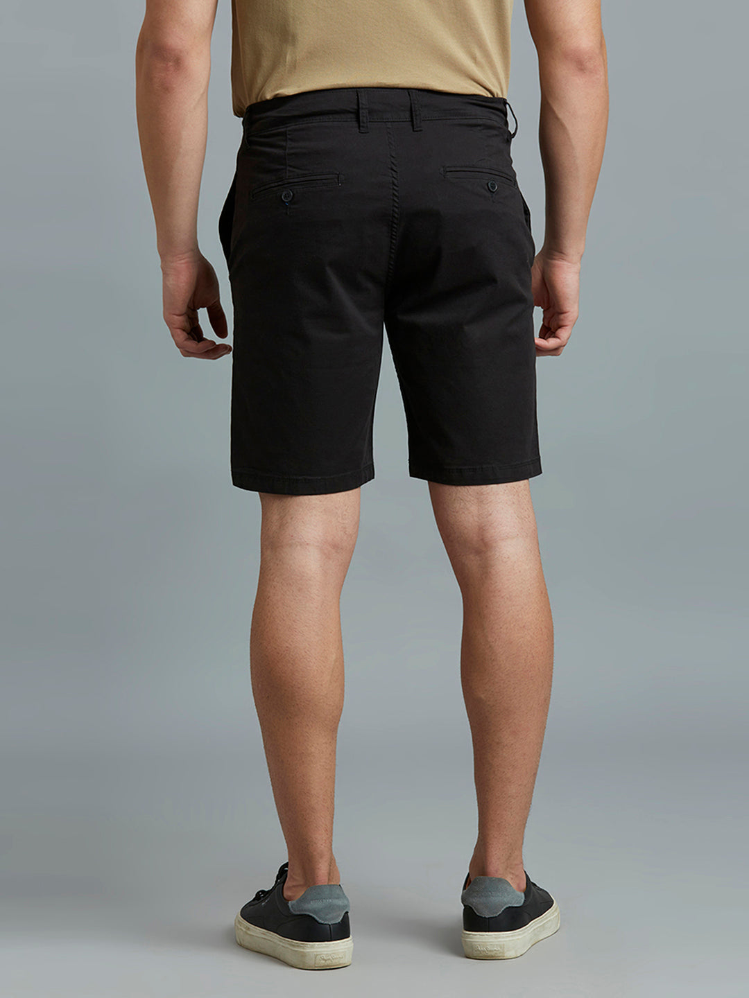 Black Twill Cotton Spandex Tailor Fit Casual Closed Bottom Short