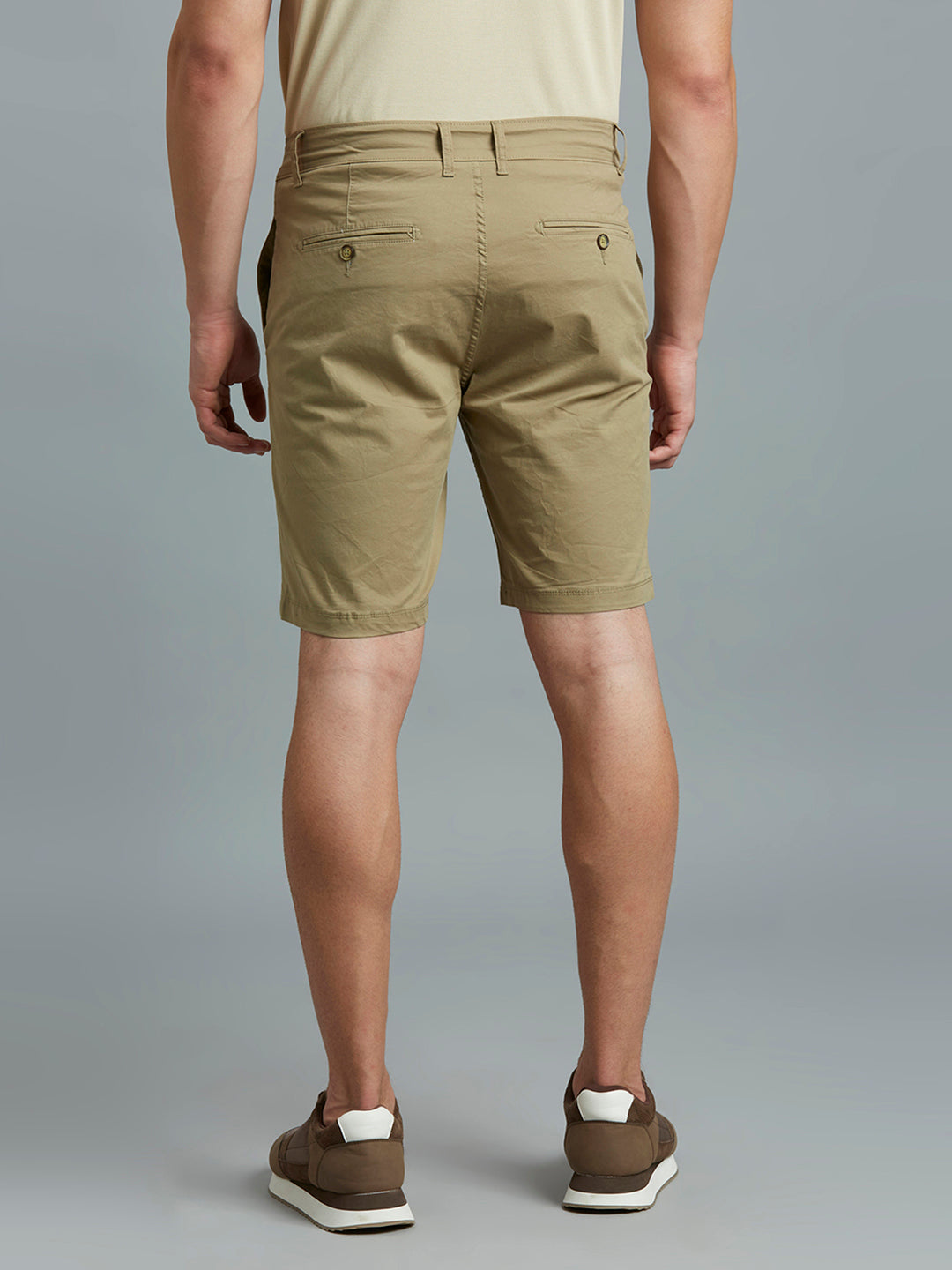 Brown Twill Cotton Spandex Tailor Fit Casual Closed Bottom Short