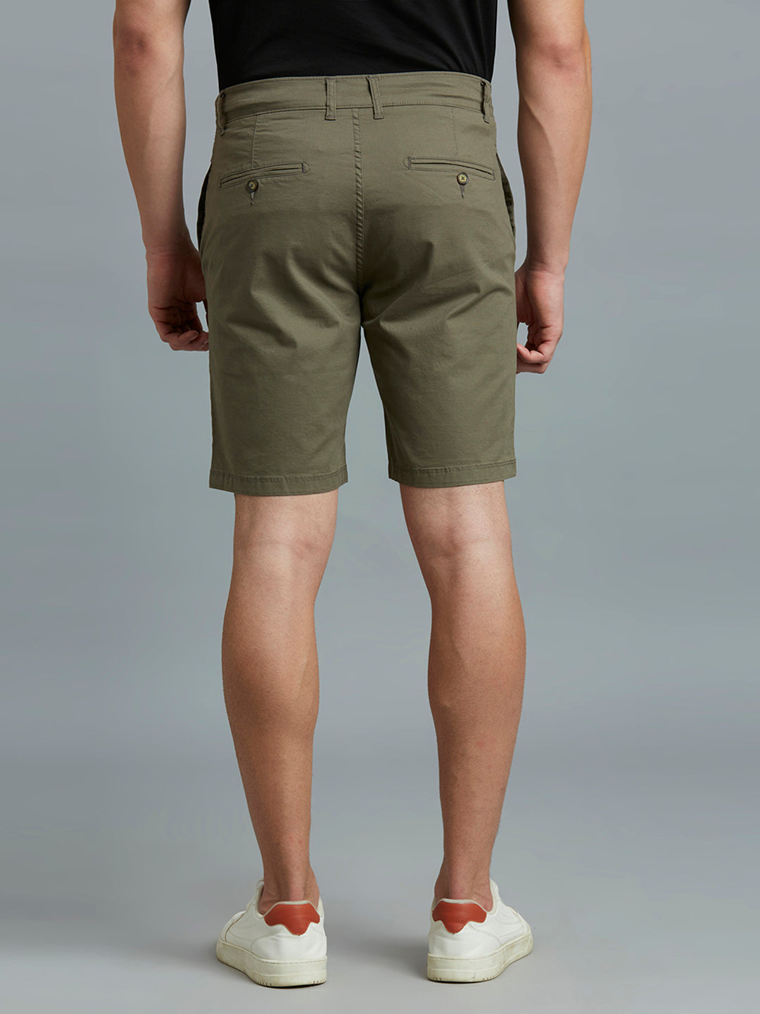 Green Twill Cotton Spandex Tailor Fit Casual Closed Bottom Short