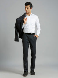 Sleek Black Knitted Fabric Poly Viscose Elastane Tailor Fit Formal Cross Pocket Trousers