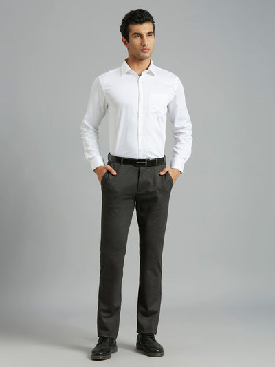 Brown Knitted Fabric Poly Viscose Elastane Tailor Fit Formal Cross Pocket Trouser