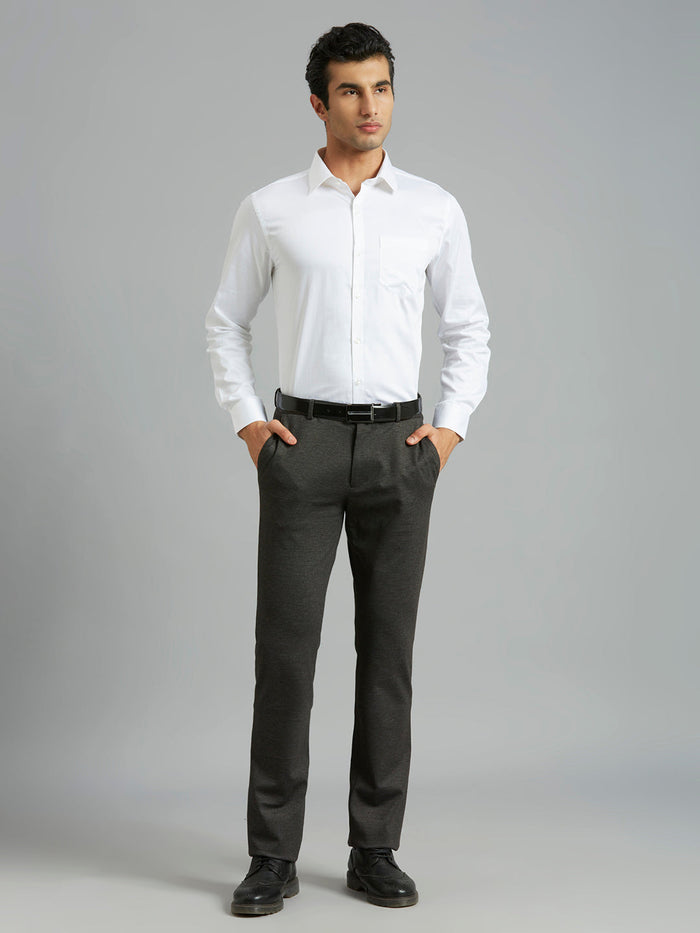 Brown Knitted Fabric Poly Viscose Elastane Tailor Fit Formal Cross Pocket Trouser