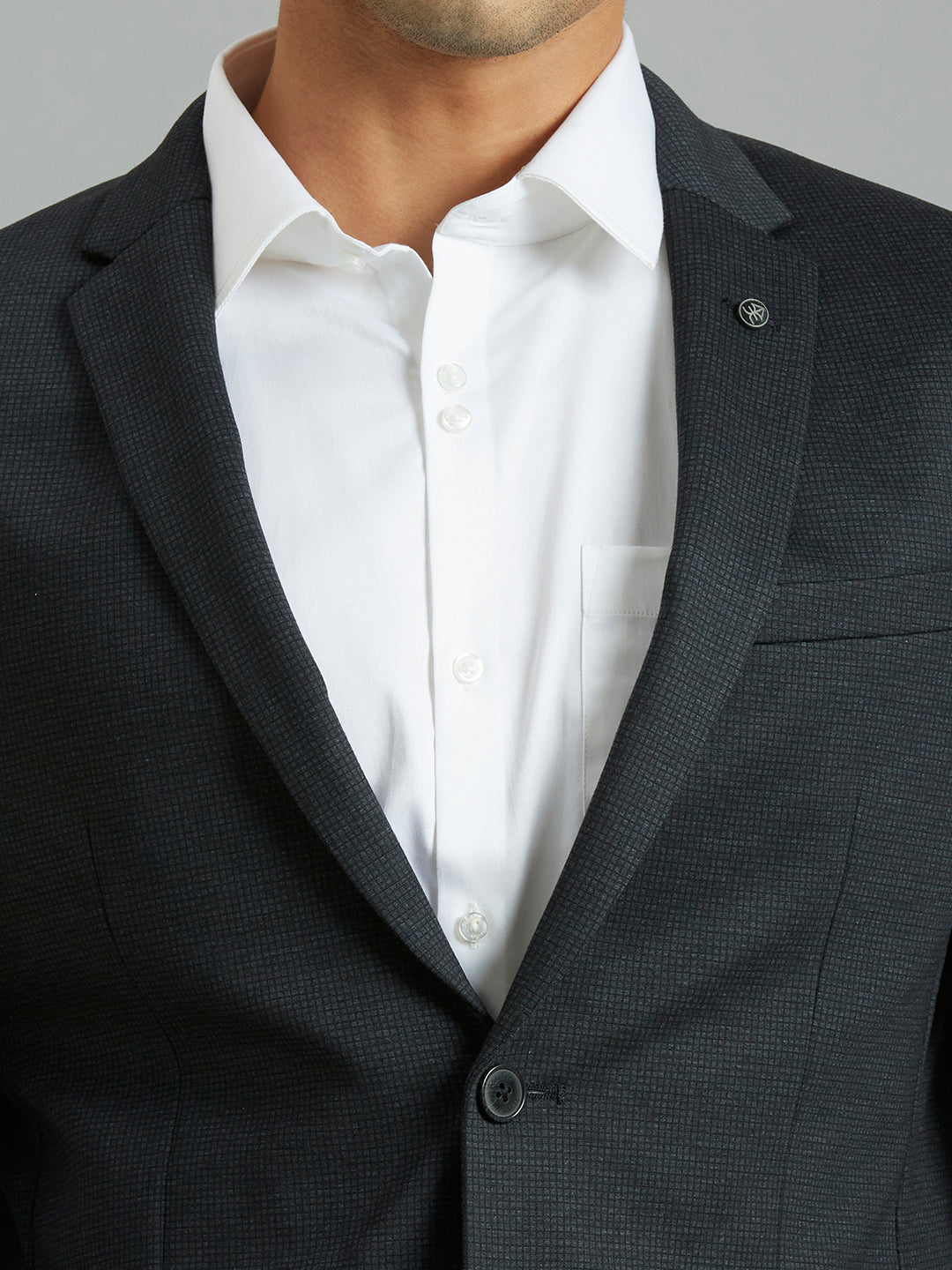 Black Knitted Fabric Poly Viscose Elastane Tailor Fit Formal Full Sleeve Blazer