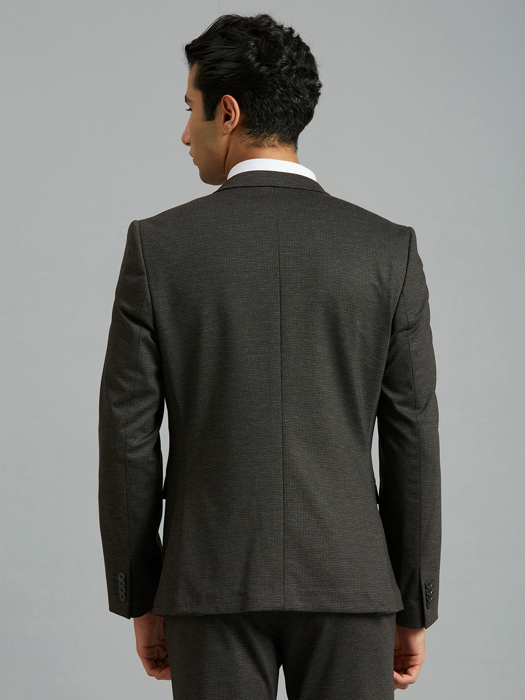 Brown Knitted Fabric Poly Viscose Elastane Tailor Fit Formal Full Sleeve Blazer