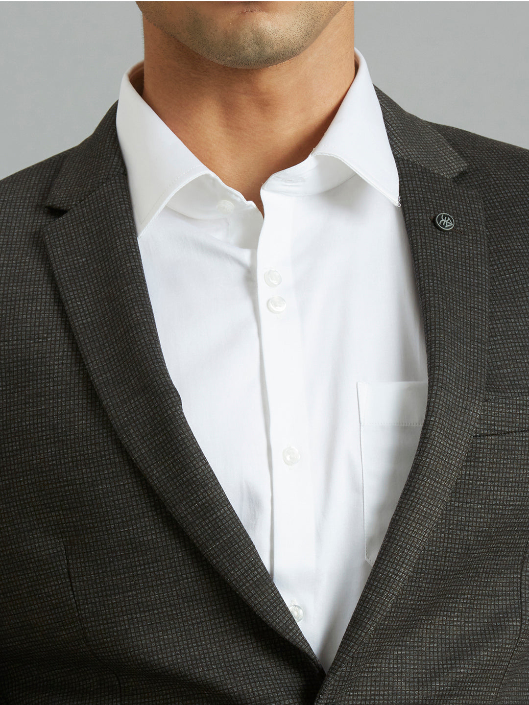 Brown Knitted Fabric Poly Viscose Elastane Tailor Fit Formal Full Sleeve Blazer