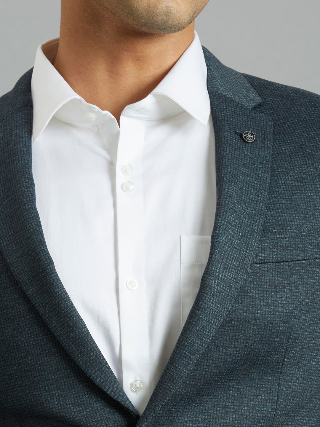 Dark Grey Knitted Fabric Poly Viscose Elastane Tailor Fit Formal Full Sleeve Blazer