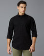 Black Solid Peached Cotton Slim Fit Casual Full Sleeve Shirt