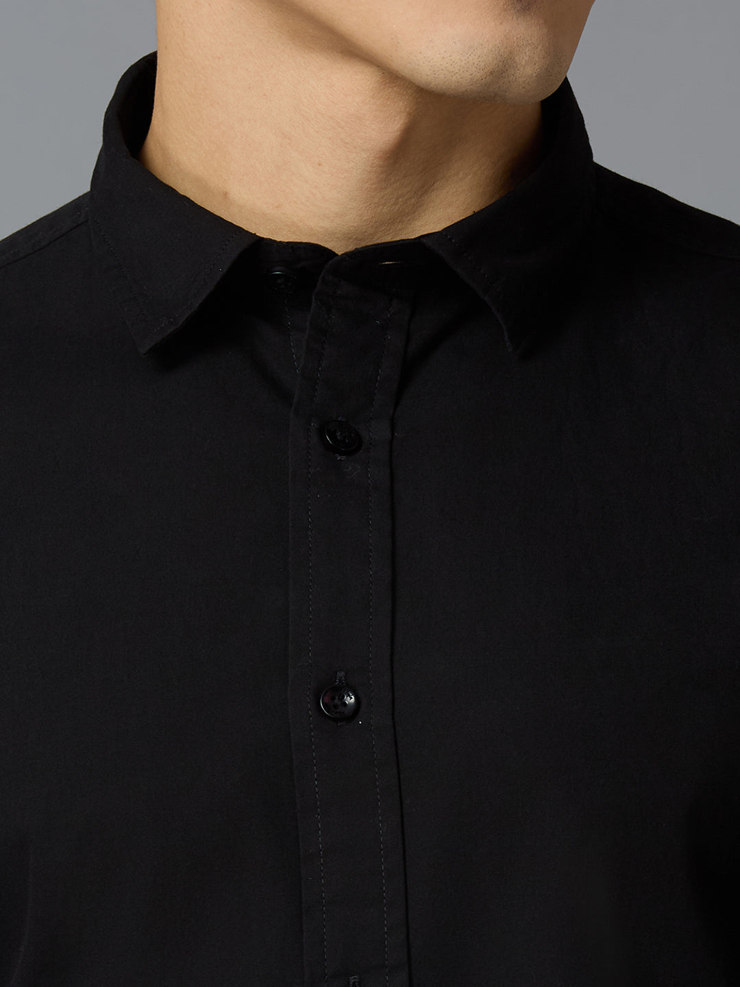 Black Solid Peached Cotton Slim Fit Casual Full Sleeve Shirt