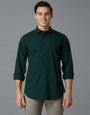 Dark Green Solid Peached Cotton Slim Fit Casual Full Sleeve Shirt