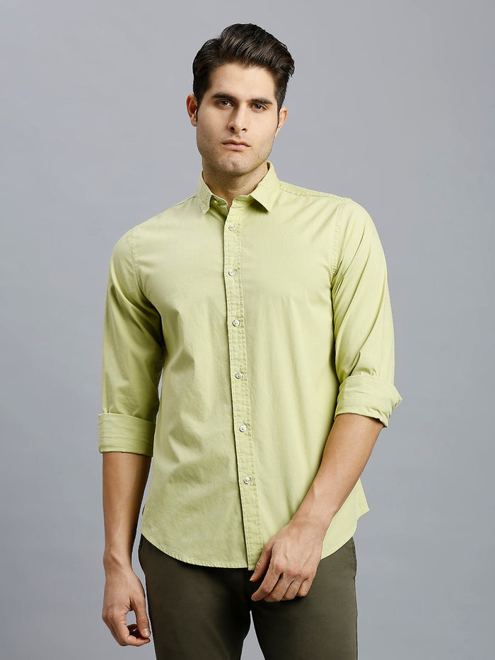 Men's Pure Cotton Plain Slim Fit Full Sleeve Casual Shirt - Yellow