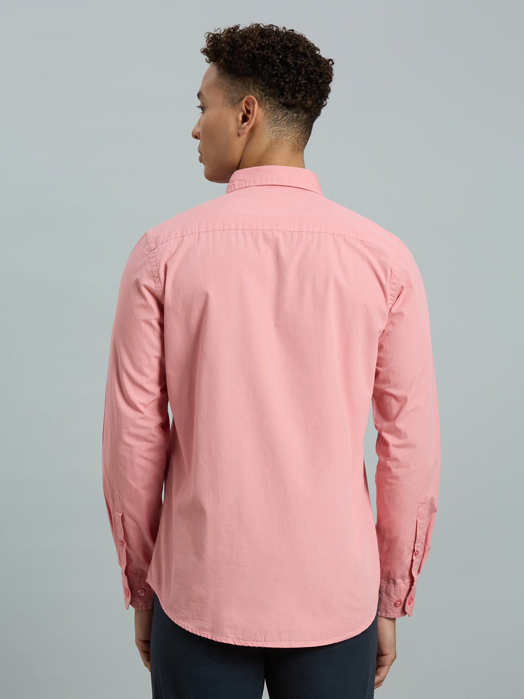 Pink Solid Peached Cotton Slim Fit Casual Full Sleeve Shirt