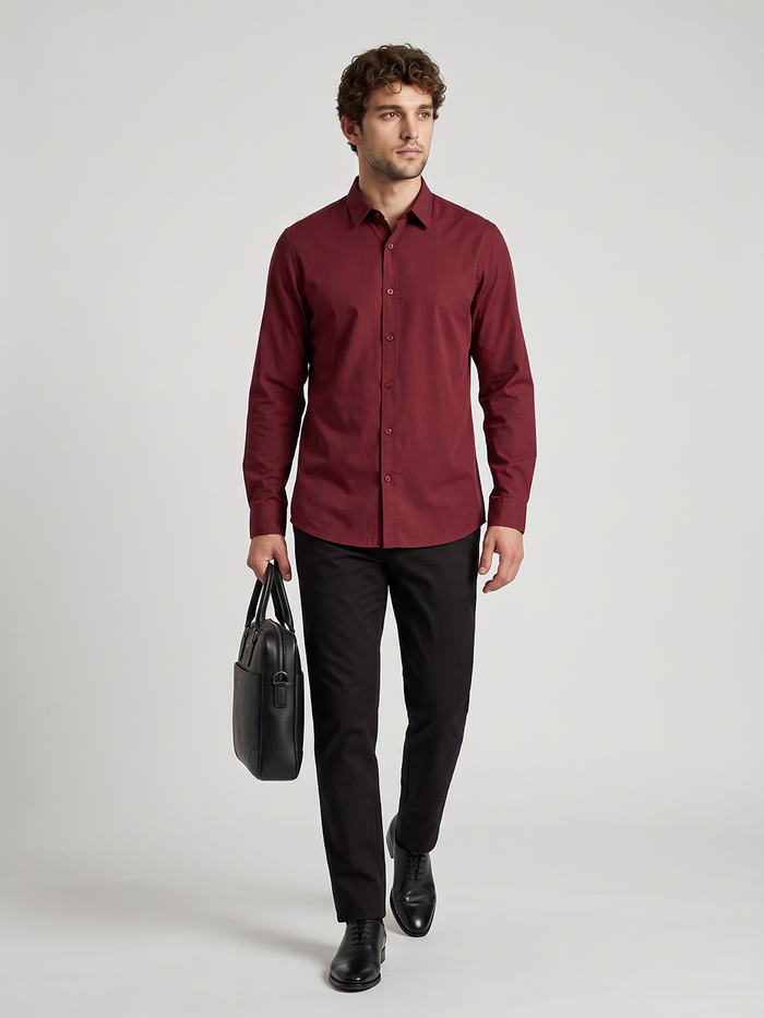 Men's Pure Cotton Solid Slim Fit Full Sleeve Casual Shirt - Maroon