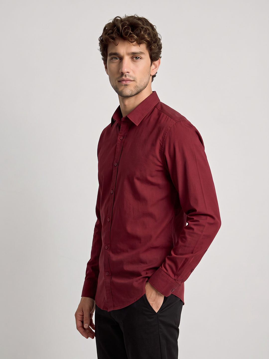 Men's Pure Cotton Solid Slim Fit Full Sleeve Casual Shirt - Maroon