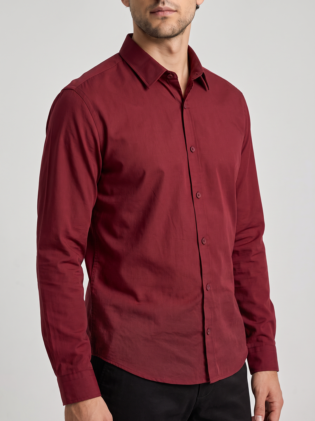 Men's Pure Cotton Solid Slim Fit Full Sleeve Casual Shirt - Maroon