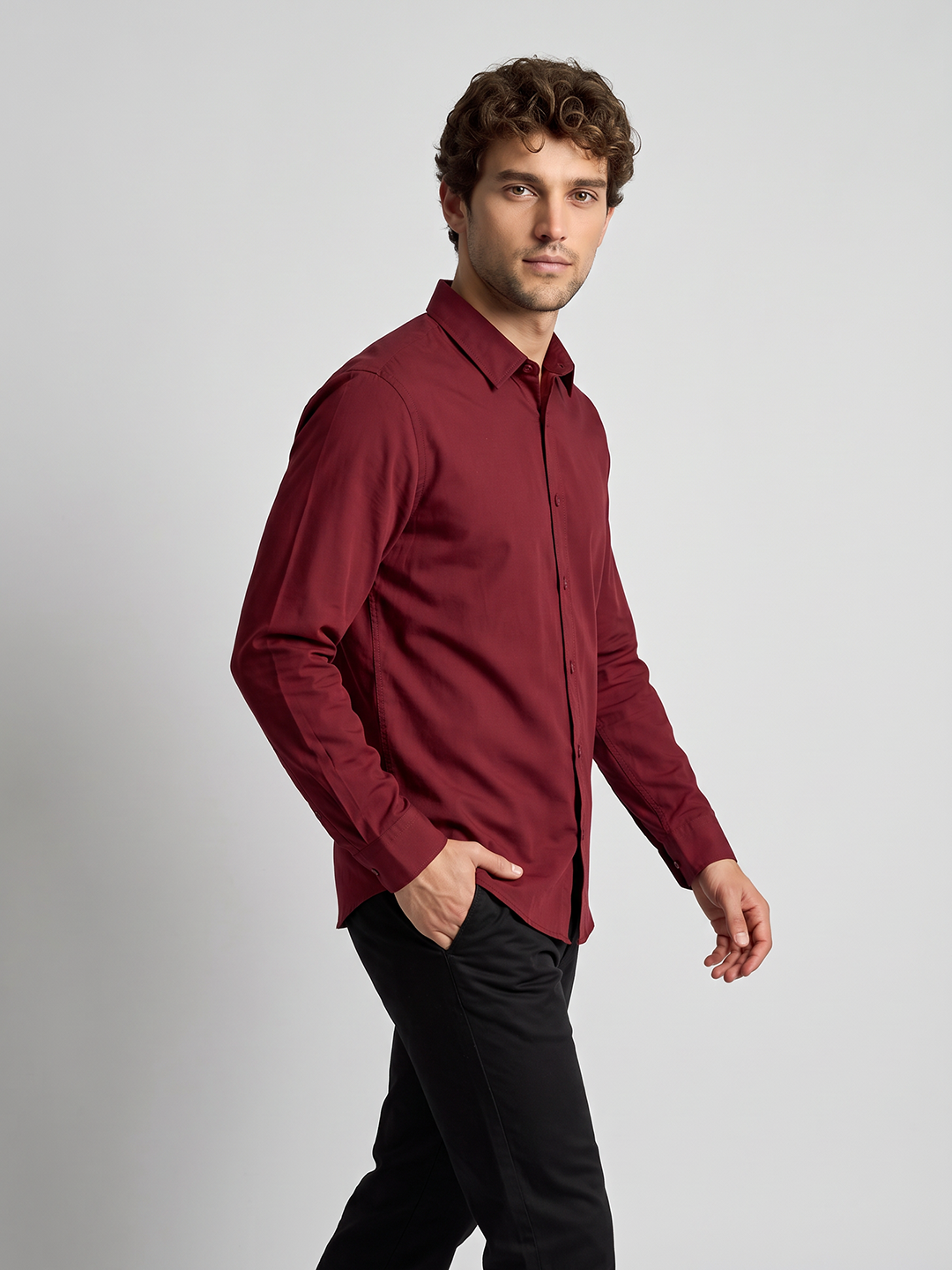 Men's Pure Cotton Solid Slim Fit Full Sleeve Casual Shirt - Maroon