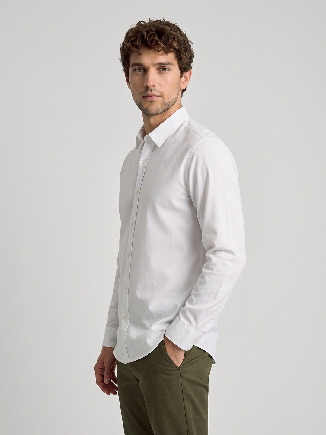 Men's Pure Cotton Solid Slim Fit Full Sleeve Casual Shirt - White