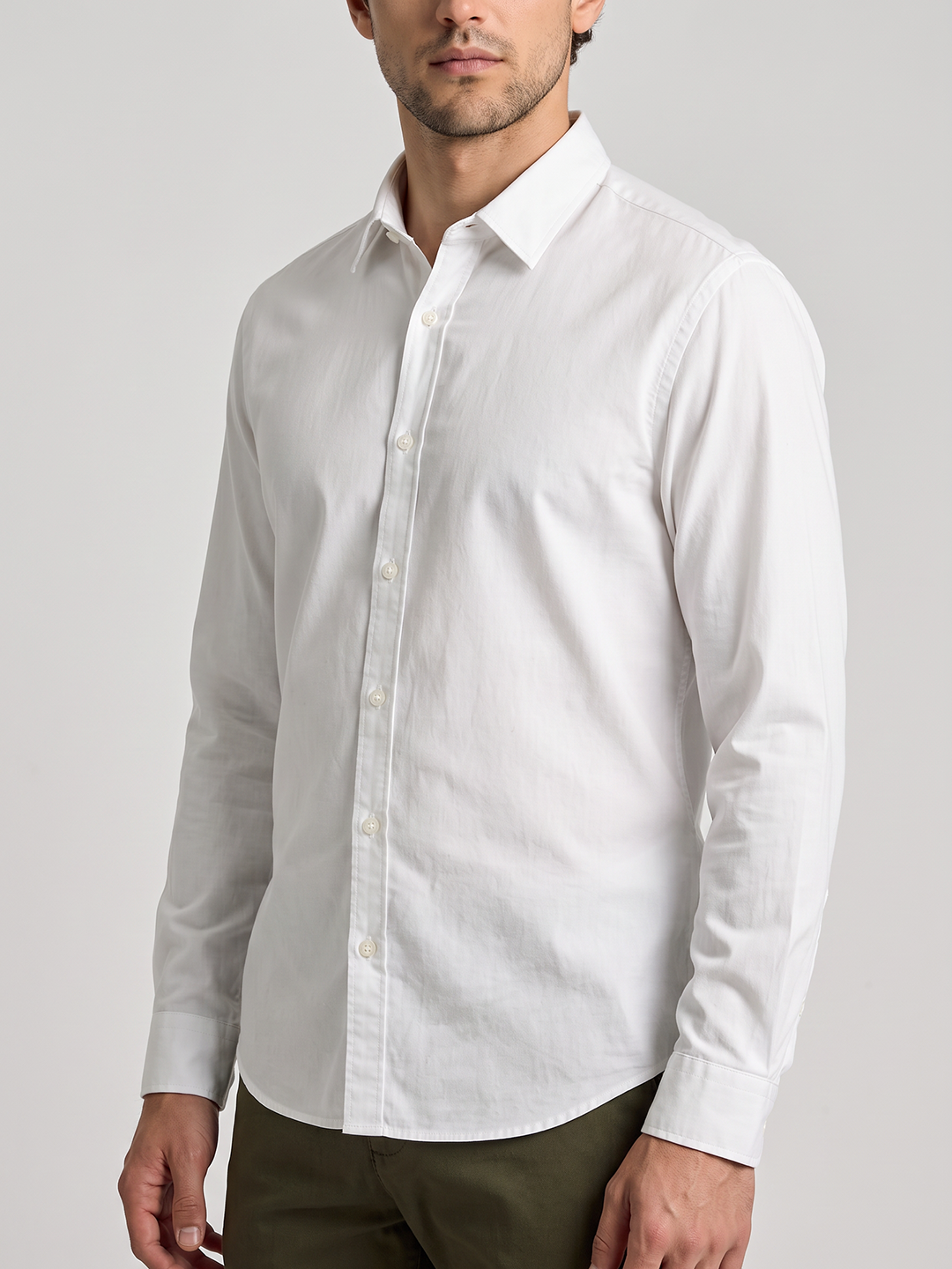 Men's Pure Cotton Solid Slim Fit Full Sleeve Casual Shirt - White