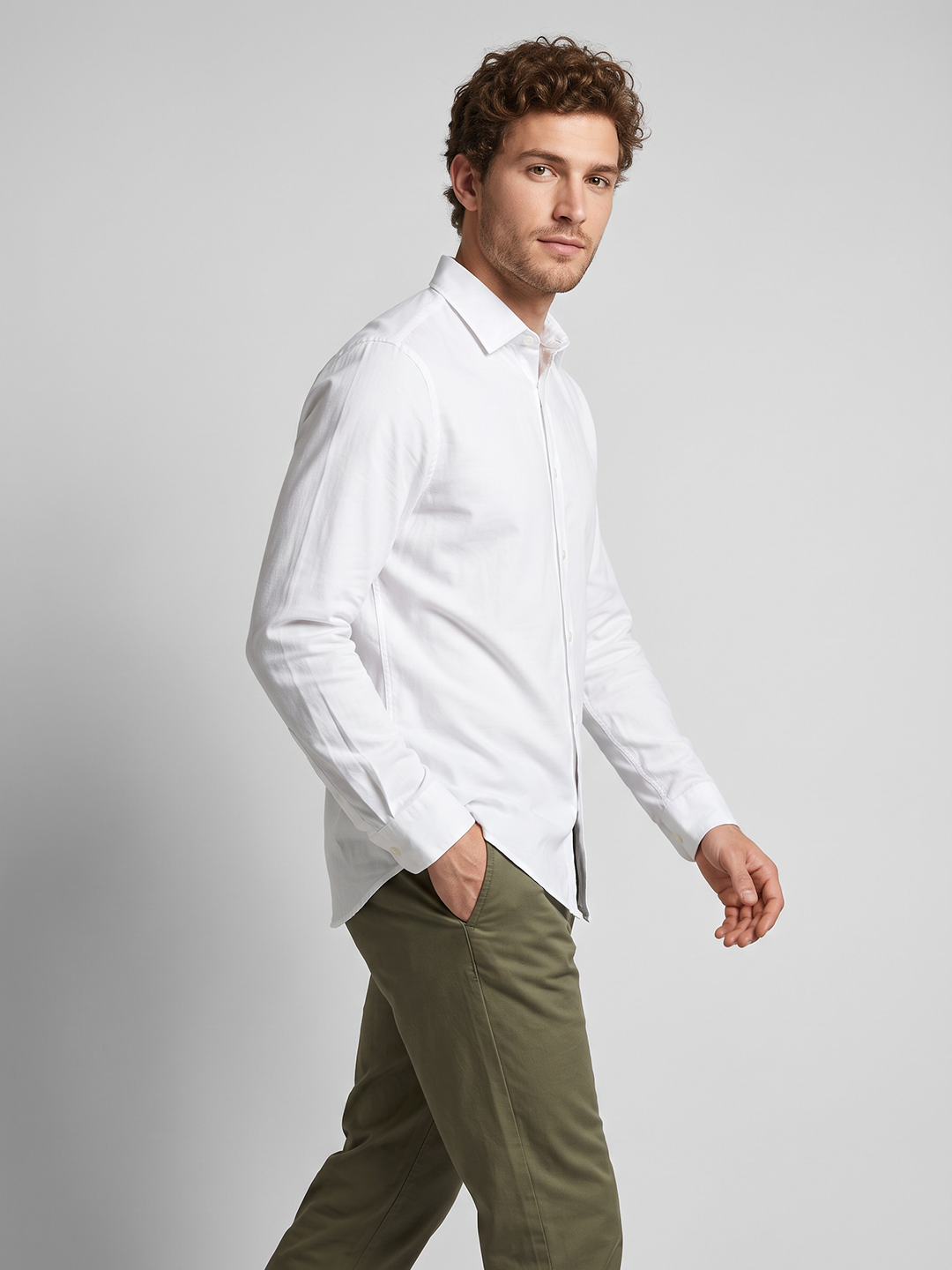 Men's Pure Cotton Solid Slim Fit Full Sleeve Casual Shirt - White