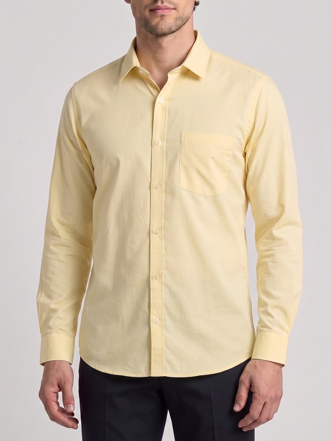 Men's Pure Cotton Solid Slim Fit Full Sleeve Casual Shirt - Yellow