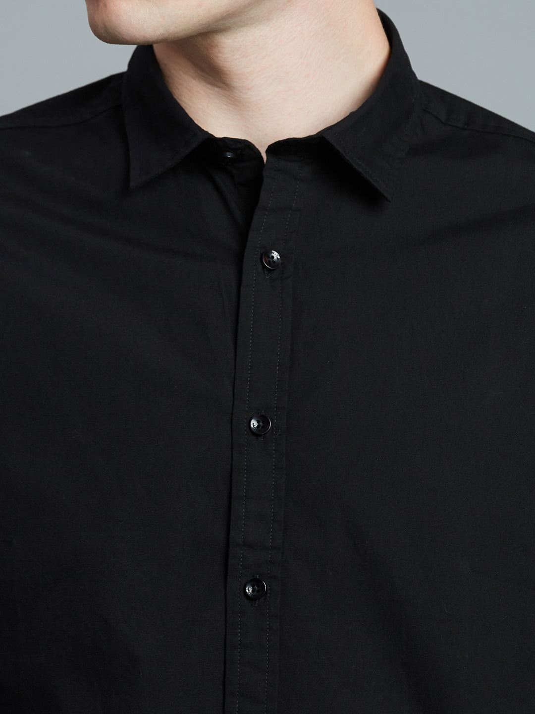 Black Plain Peached Cotton Slim Fit Casual Half Sleeve Shirt