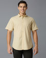 Ecru Solid Peached Cotton Slim Fit Casual Half Sleeve Shirt