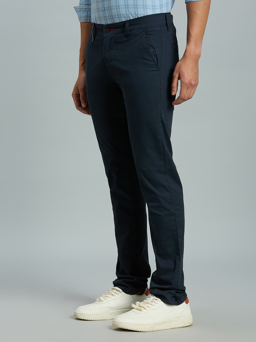 Navy Twill Cotton Elastane Tailor Fit Casual Open Bottom Chino