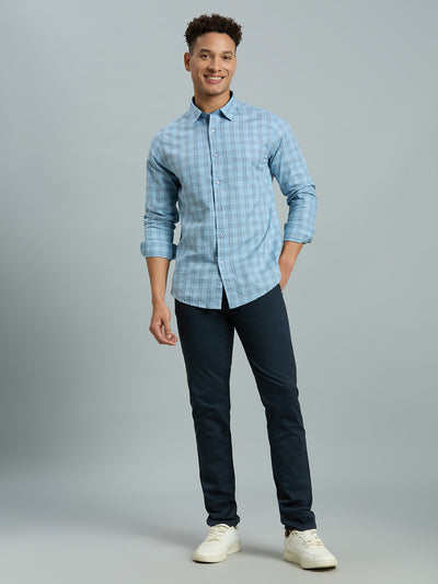 Navy Twill Cotton Elastane Tailor Fit Casual Open Bottom Chino