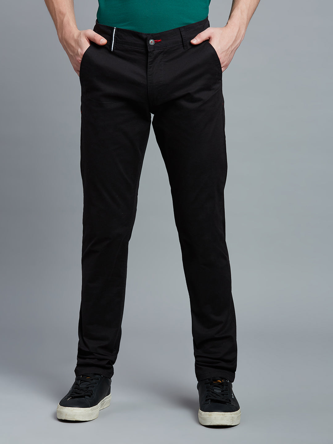 Black Twill Cotton Elastane Tailor Fit Casual Open Bottom Chino