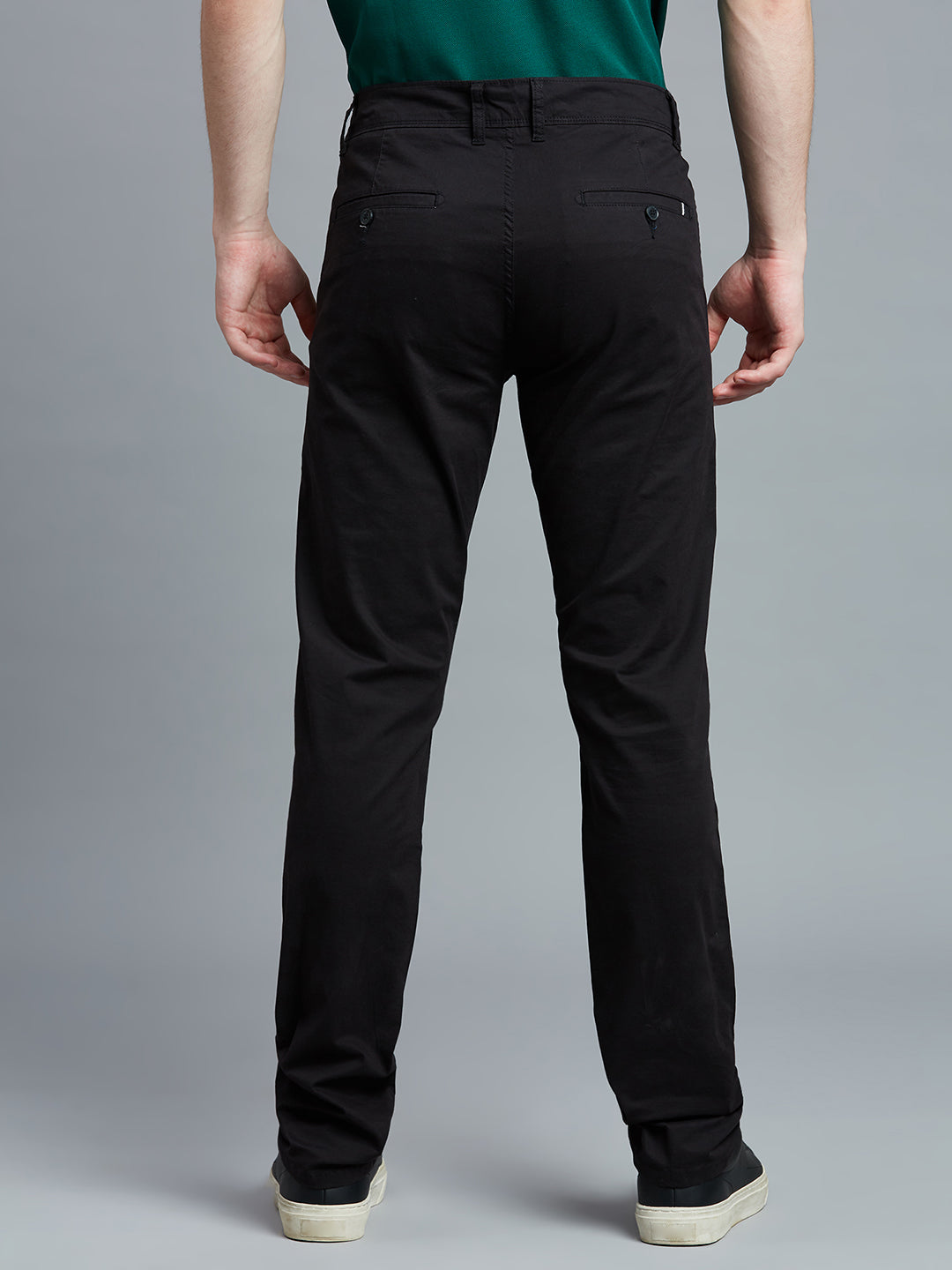Black Twill Cotton Elastane Tailor Fit Casual Open Bottom Chino