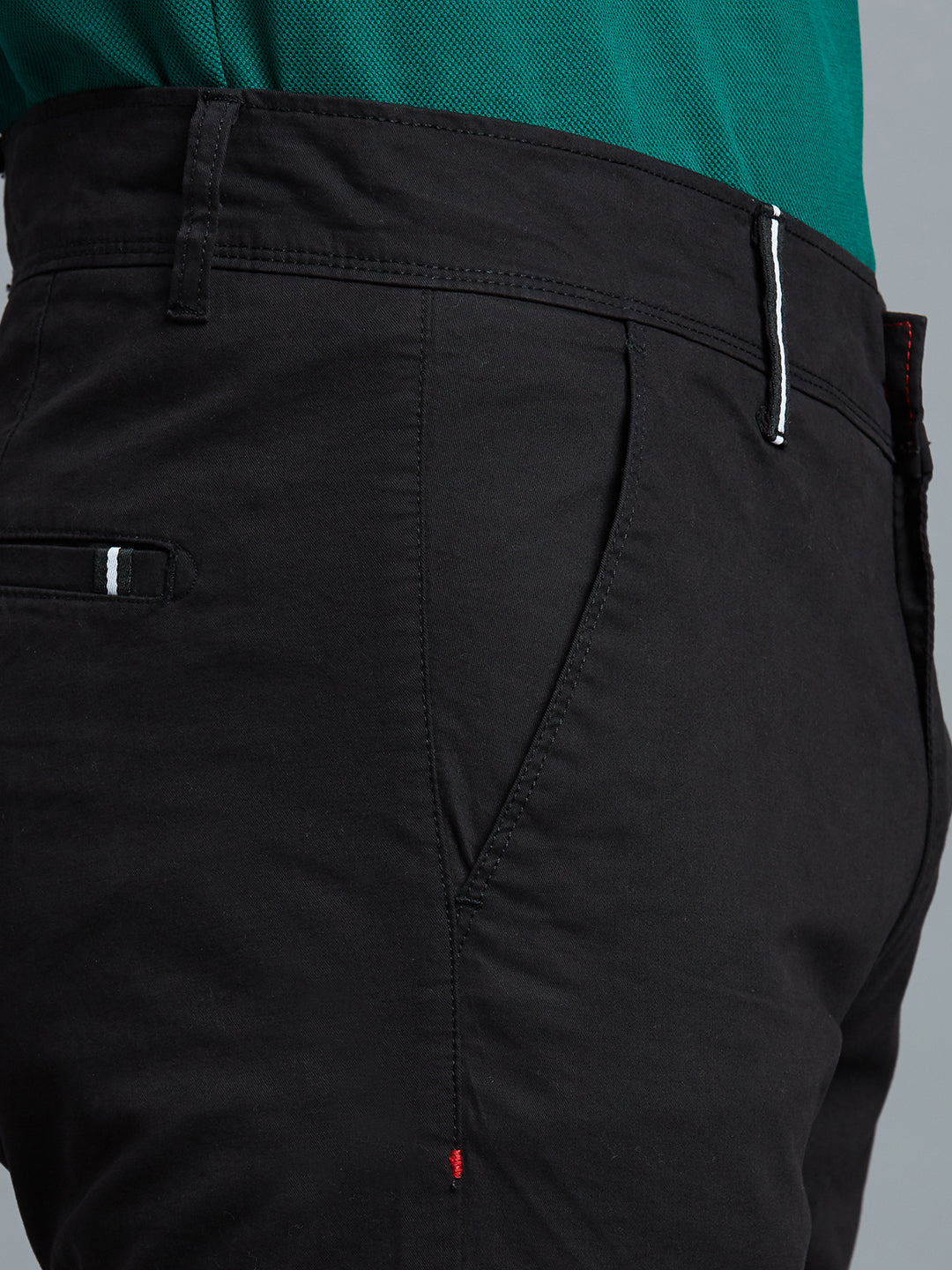 Black Twill Cotton Elastane Tailor Fit Casual Open Bottom Chino