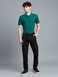 Black Twill Cotton Elastane Tailor Fit Casual Open Bottom Chino