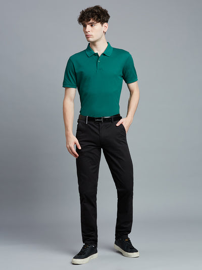 Black Twill Cotton Elastane Tailor Fit Casual Open Bottom Chino