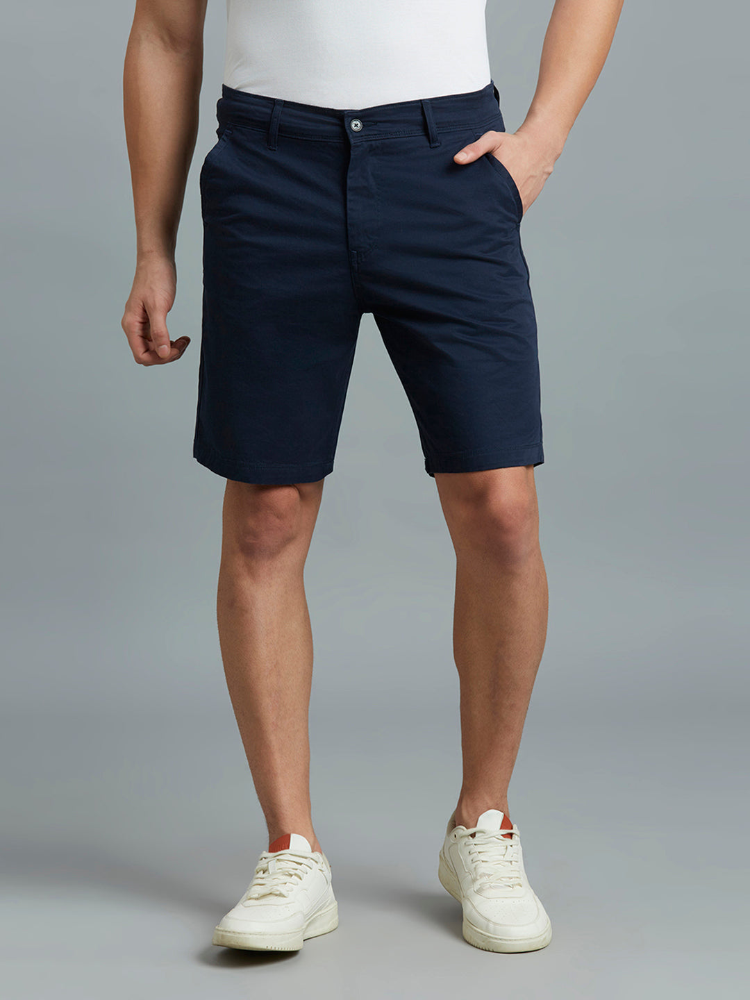 Navy Twill Cotton Spandex Tailor Fit Casual Closed Bottom Short