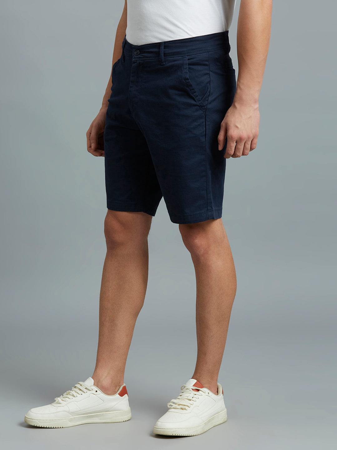 Navy Twill Cotton Spandex Tailor Fit Casual Closed Bottom Short