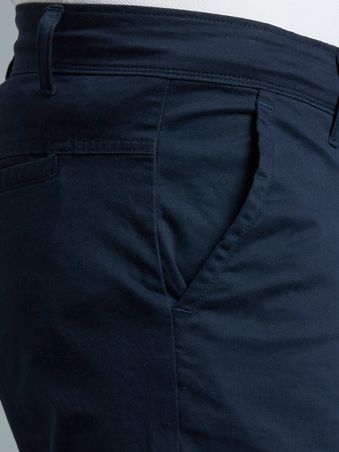 Navy Twill Cotton Spandex Tailor Fit Casual Closed Bottom Short