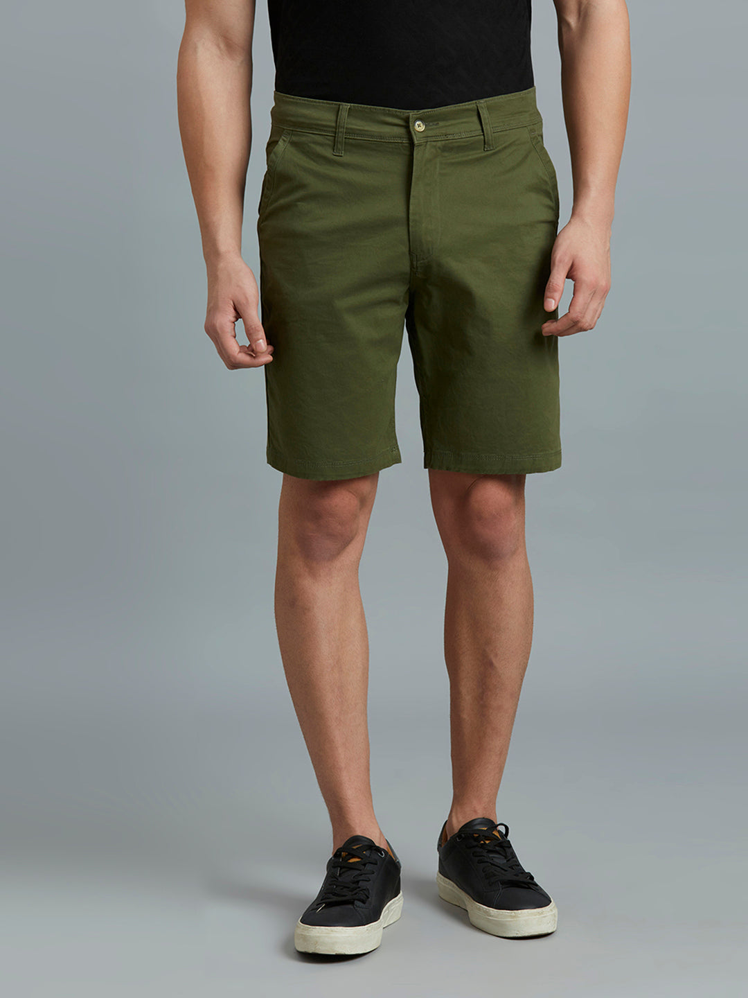 Olive Twill Cotton Spandex Tailor Fit Casual Closed Bottom Short