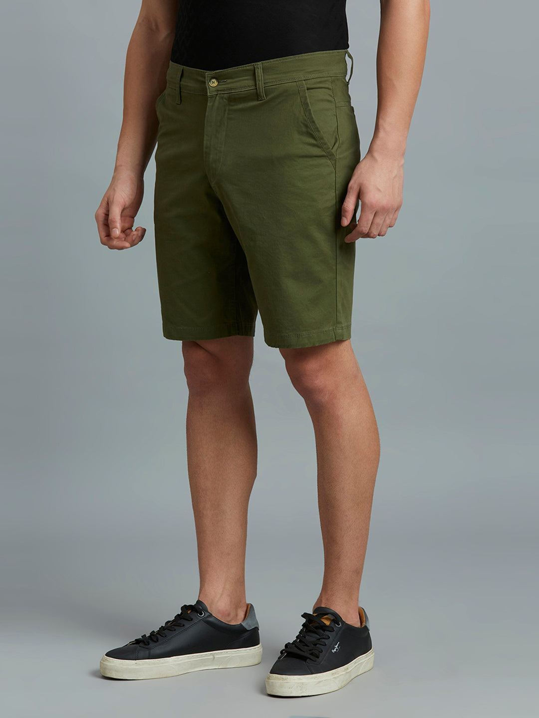 Olive Twill Cotton Spandex Tailor Fit Casual Closed Bottom Short