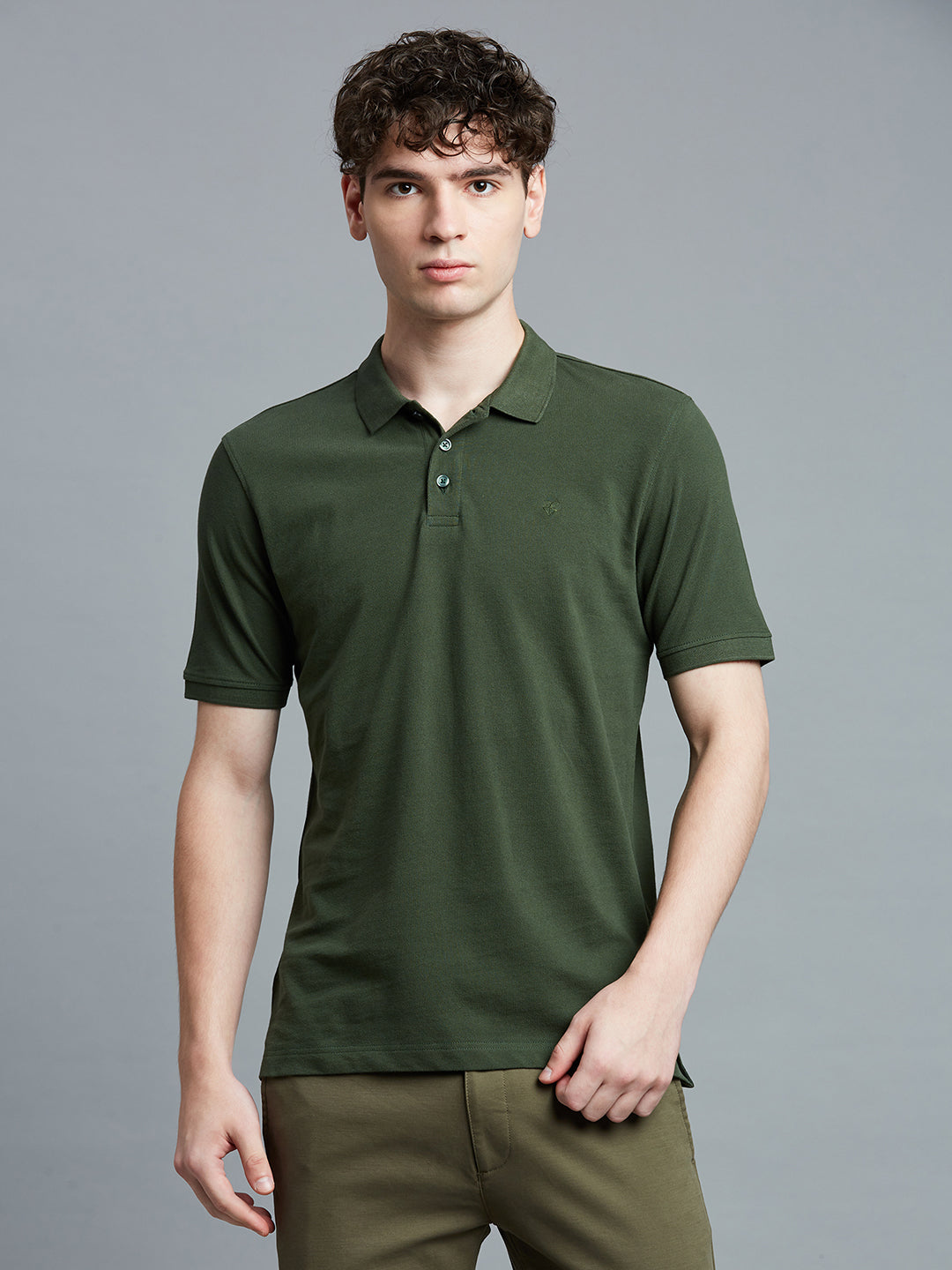 Bottle Green Pq Cotton Spandex Slim Fit Casual Half Sleeve T-Shirt