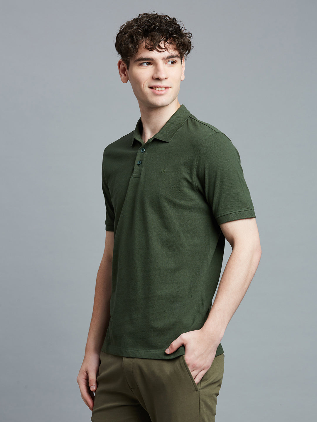 Bottle Green Pq Cotton Spandex Slim Fit Casual Half Sleeve T-Shirt