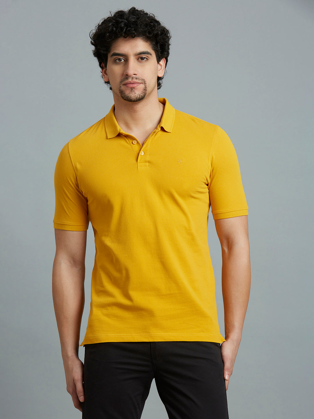 Golden Yellow Pq Cotton Spandex Slim Fit Casual Half Sleeve T-Shirt