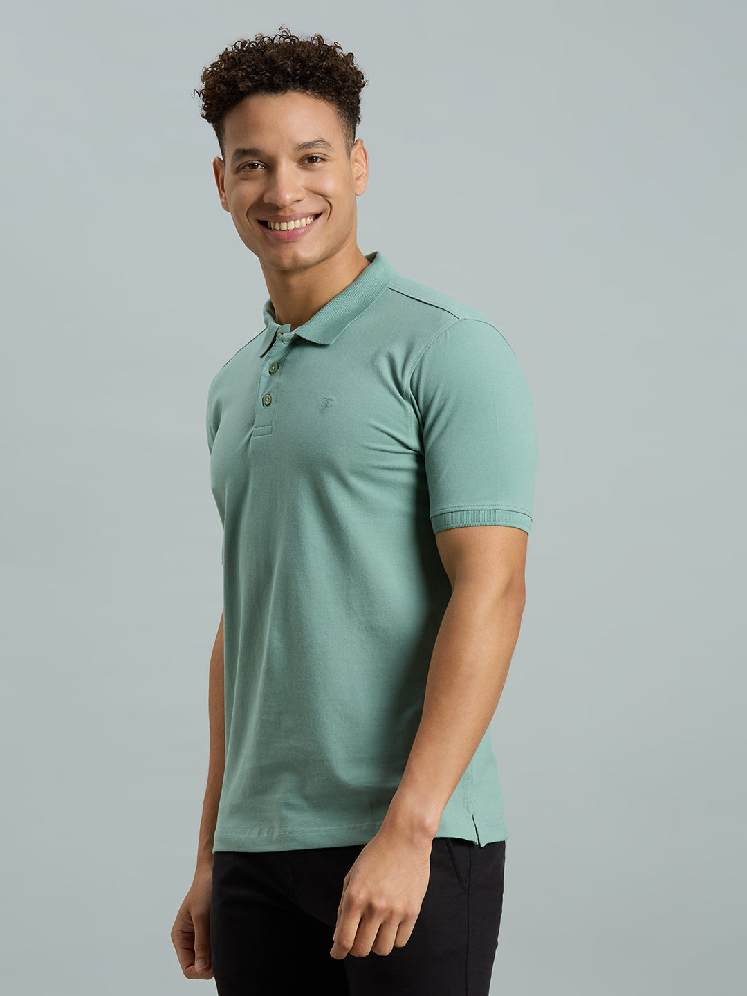 Green Fig Pq Cotton Spandex Slim Fit Casual Half Sleeve T-Shirt