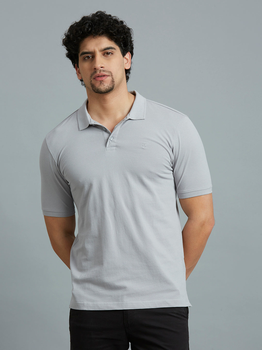 Light Grey Pq Cotton Spandex Slim Fit Casual Half Sleeve T-Shirt