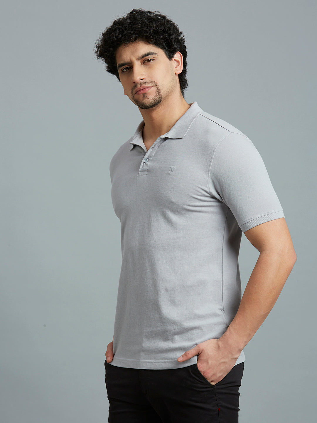 Light Grey Pq Cotton Spandex Slim Fit Casual Half Sleeve T-Shirt