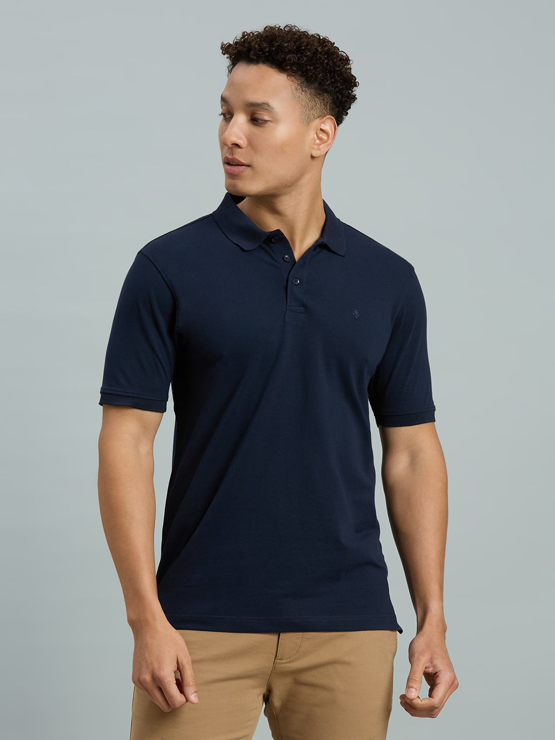 Navy Pq Cotton Spandex Slim Fit Casual Half Sleeve T-Shirt